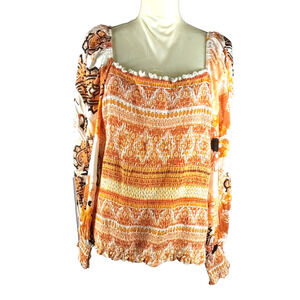 Cato Women's Peasant Shirt Size 18/20 Orange Light Weight Long Sleeve